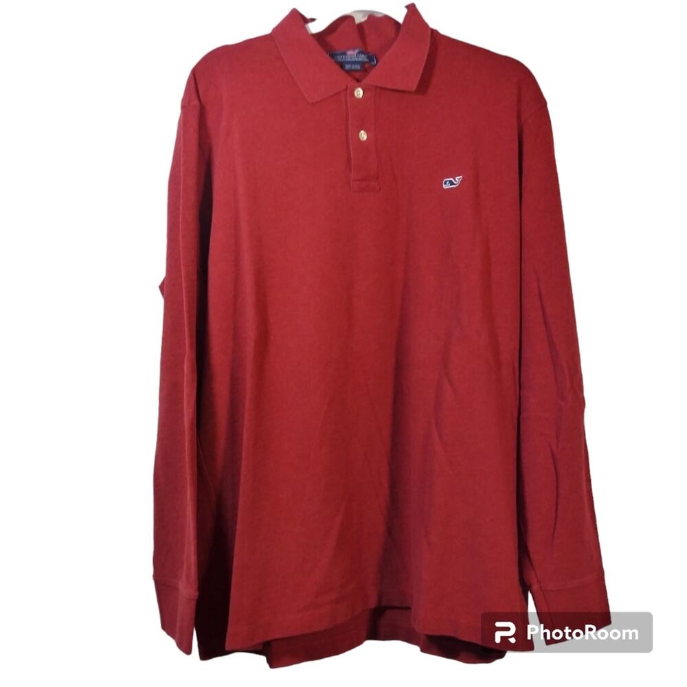 Vineyard Vines Mens Red Long Sleeves Polo Shirt Preppy Casual  Size XL